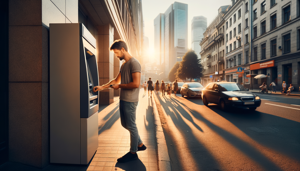 american person taking money out of an ATM machine