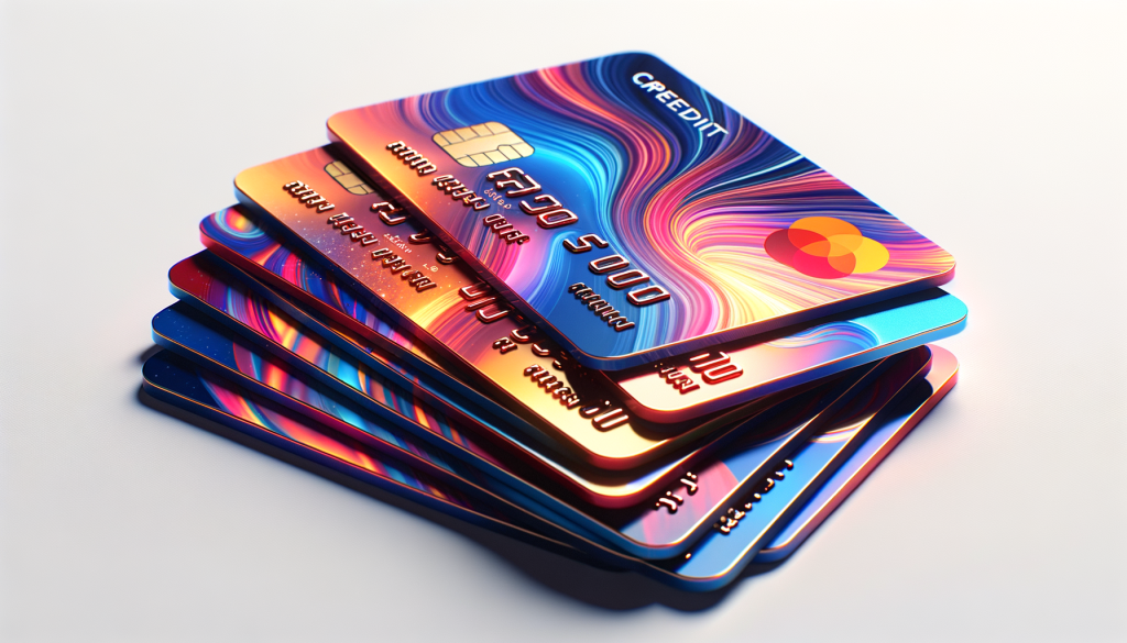close up of a small selection of colorful glossy credit cards displayed on a solid white background