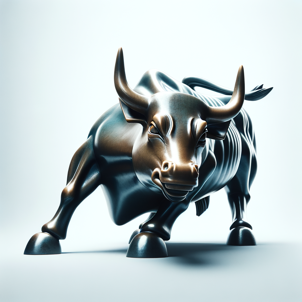 wall street bull on its hind legs on a solid white background